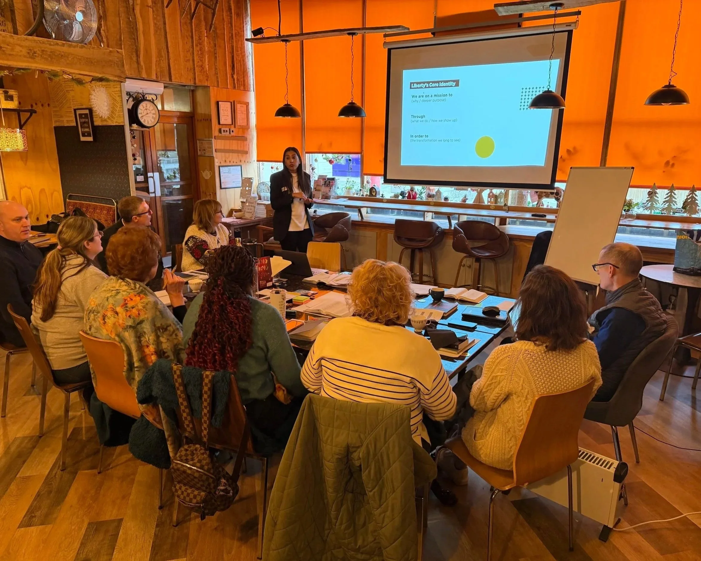 Liberty Hub team participating in a brand strategy workshop facilitated by Sodium & Co.