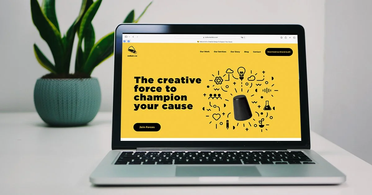 Website home page of Sodium & Co., a charity branding agency based in Wolverhampton.