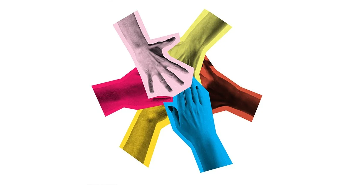 Hands together to represent collaboration in creating a brand ecosystem for social enterprises.