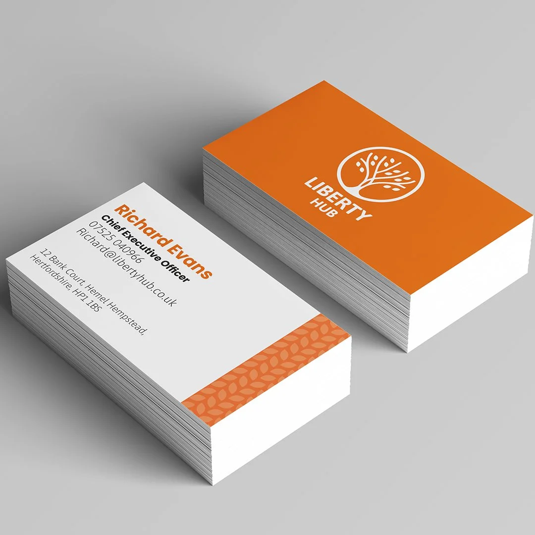 Liberty Hub business card design featuring brand identity created by Sodium & Co.