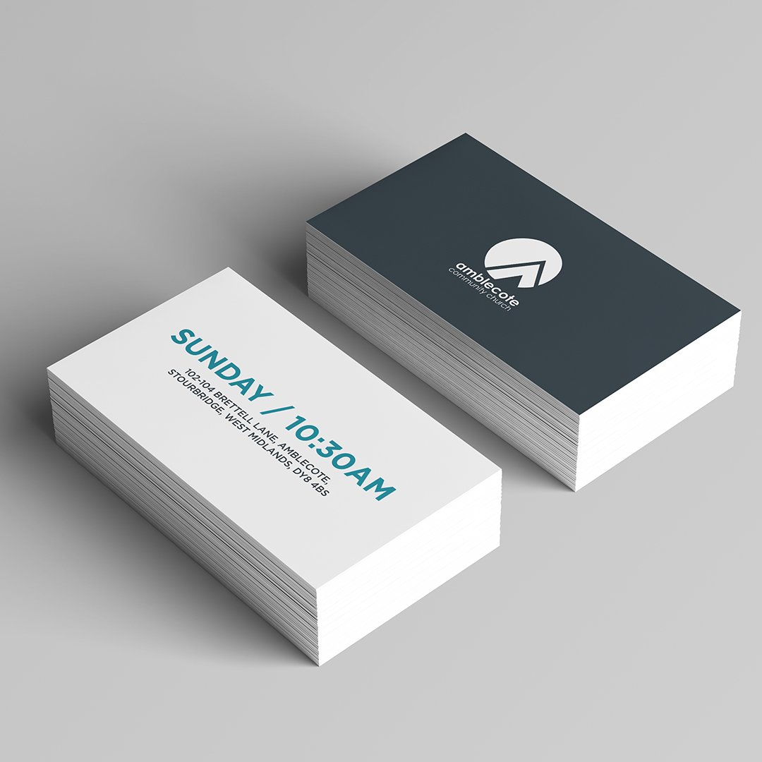 Amblecote Community Church branded business cards designed by creative design company in Wolverhampton, Sodium & Co.