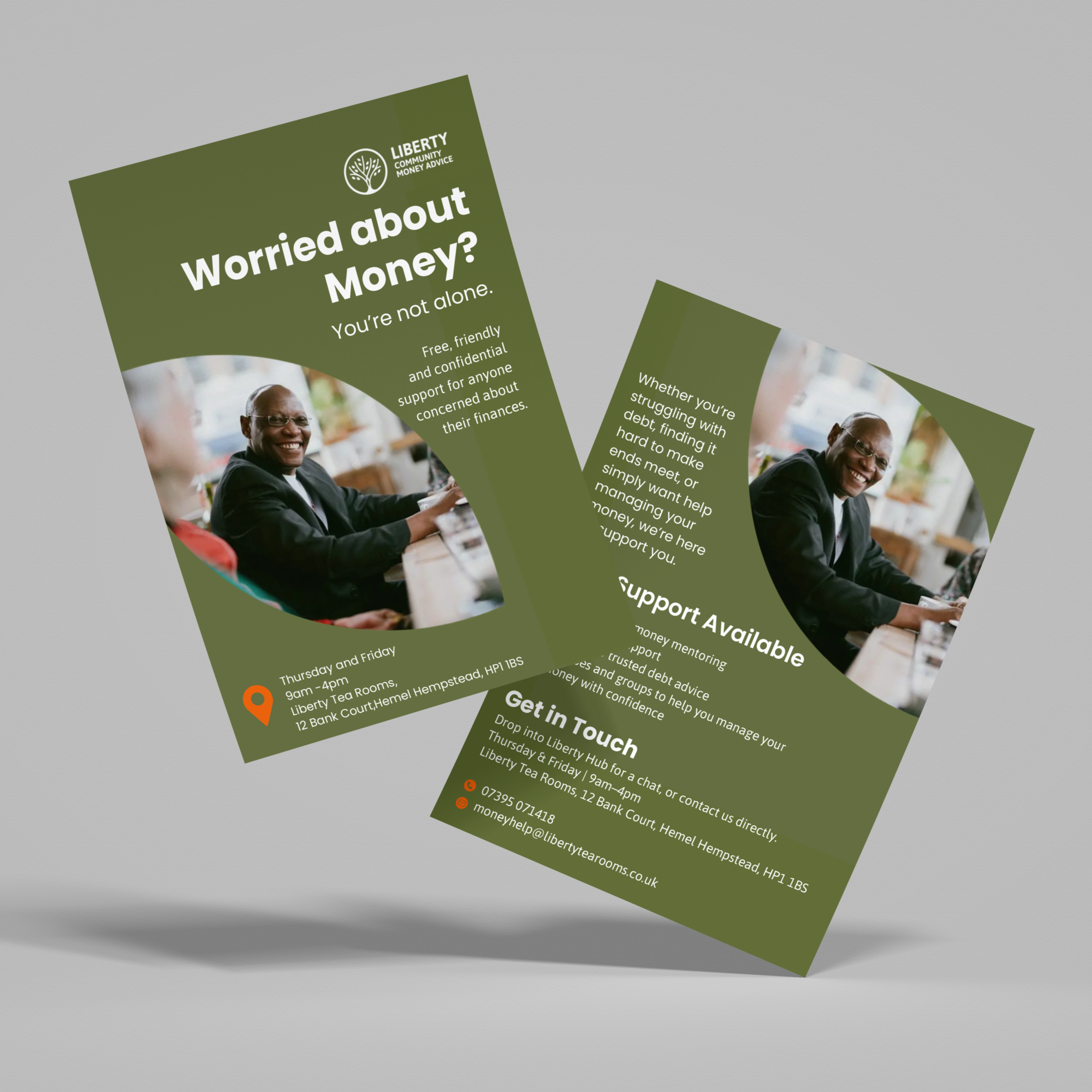 Liberty Hub branding and social media campaign designed by Sodium & Co featuring community engagement posts, money advice promotion and marketing materials.