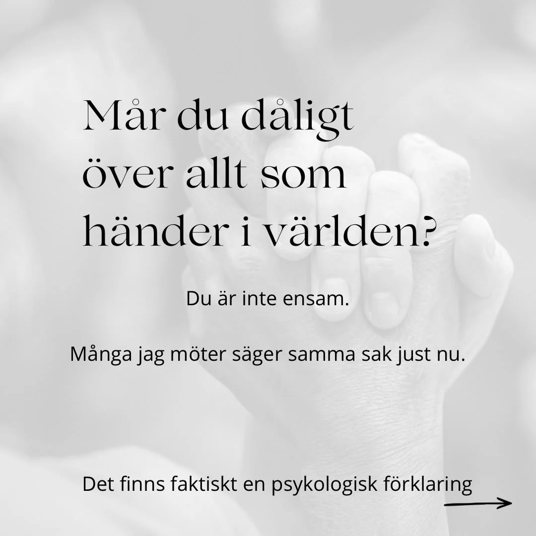 Jag m&ouml;ter m&aring;nga m&auml;nniskor som s&auml;ger att de m&aring;r d&aring;ligt &ouml;ver allt som h&auml;nder i v&auml;rlden.

Och det &auml;r f&ouml;rst&aring;eligt.
Vi exponeras dagligen f&ouml;r lidande fr&aring;n hela planeten.

Men m&aum
