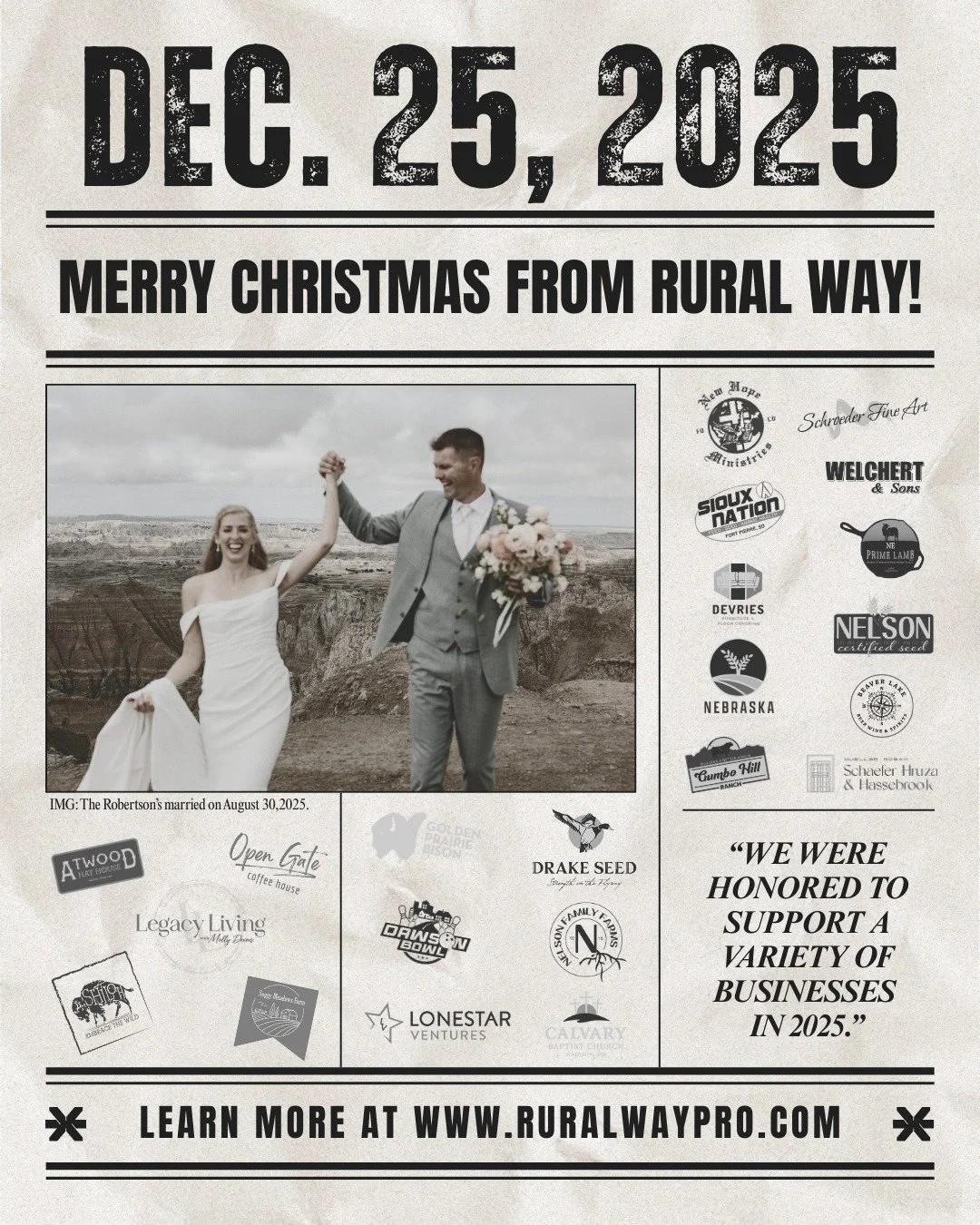 Merry Christmas from Rural Way Promotions 🎄
We are thankful for every small business, dream, and story. It has been an honor serving you this year!

Love, 
The Robertson's
