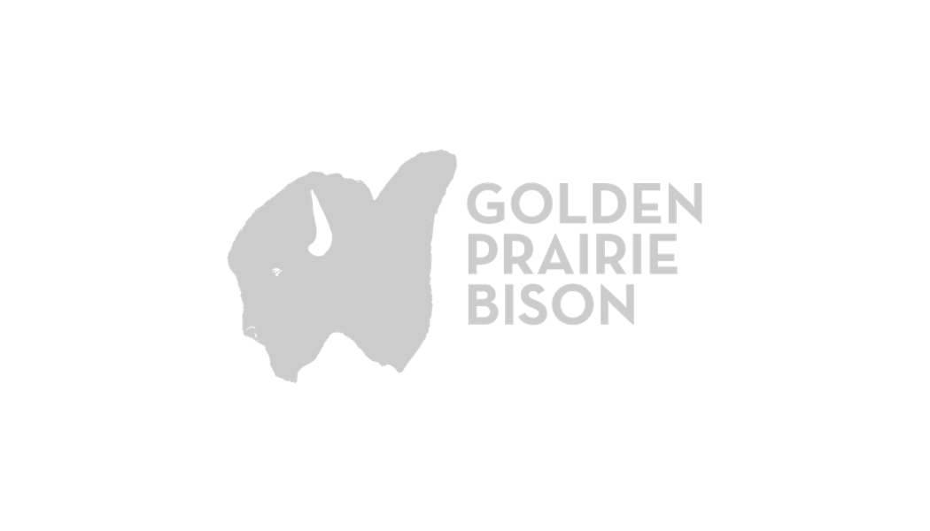 Gray silhouette of a bison with the words 'Golden Prairie Bison' next to it.