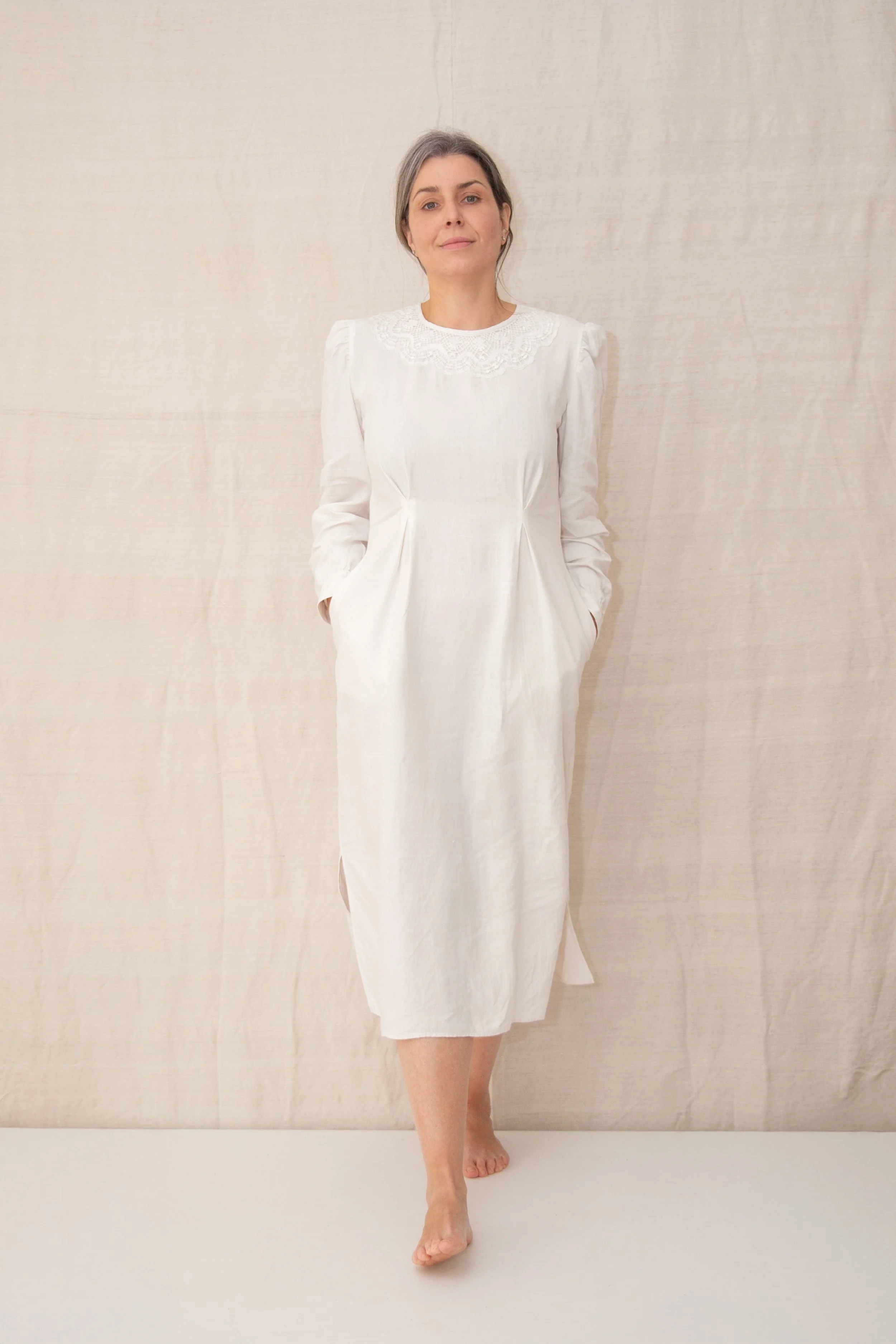 VESTIDO TWEEZERS “ALL WHITE” DE LINO