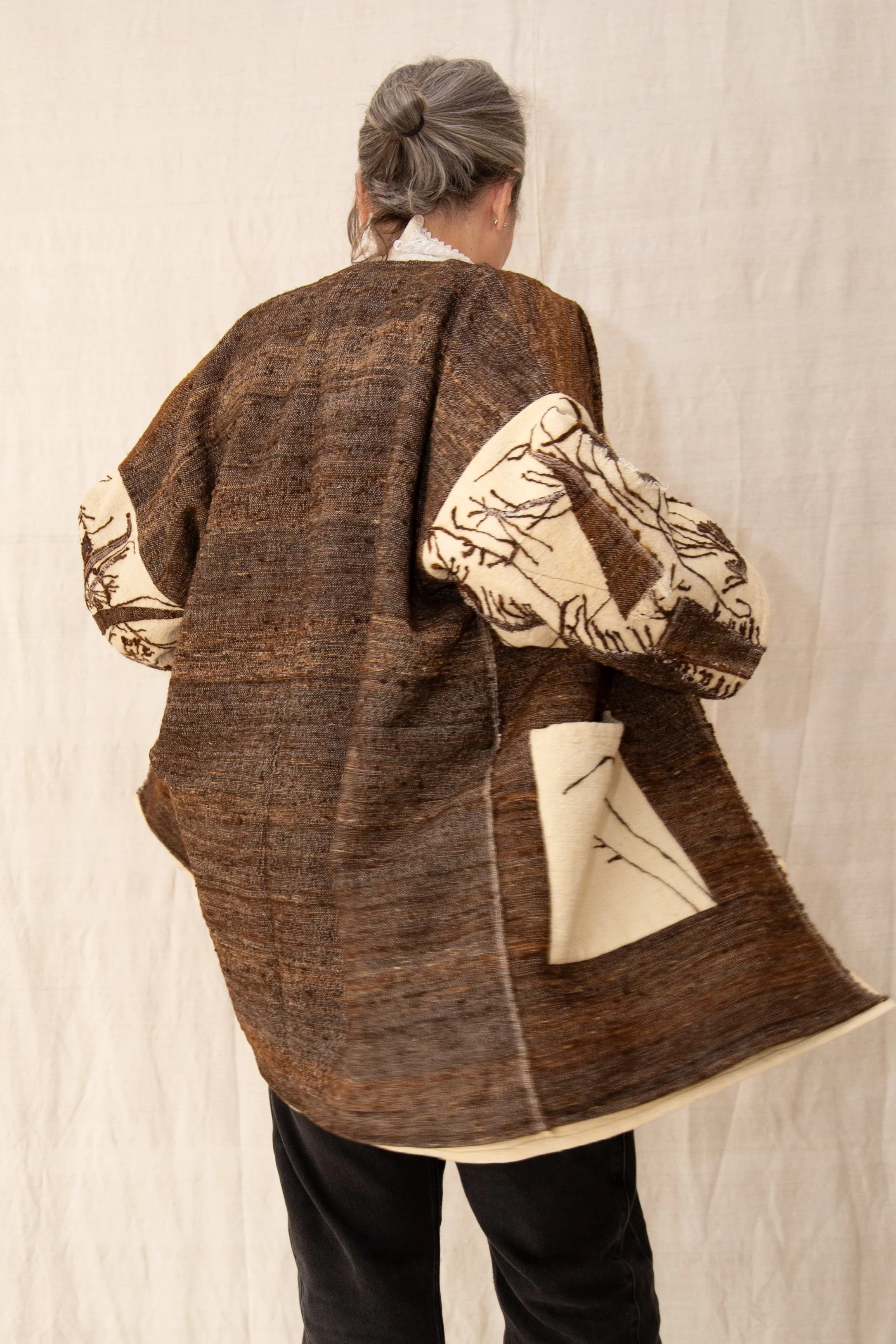 REVERSIBLE COAT “ROOTS” PICOTE DE LANA Y LINO