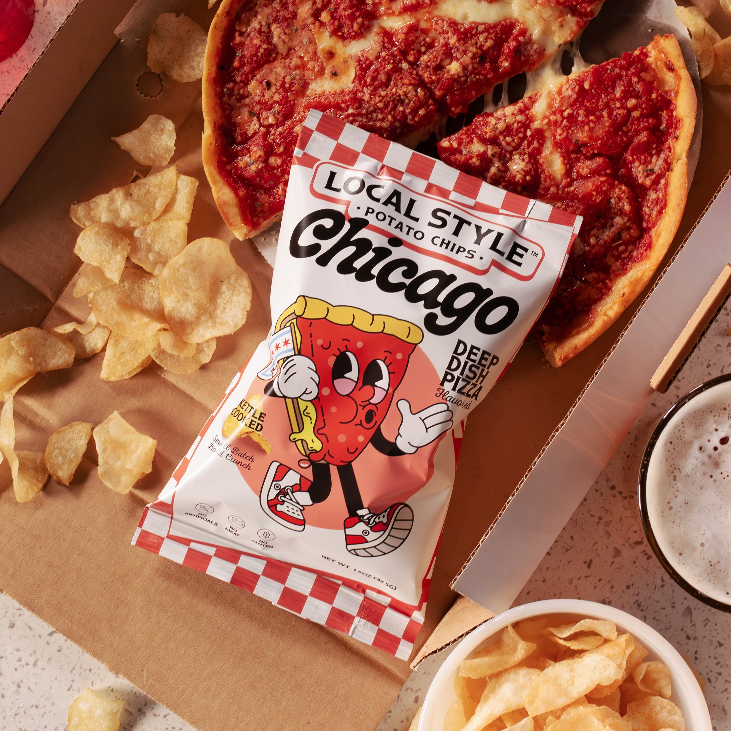 Local Style   Packaging design for Chicago-inspired potato chips.