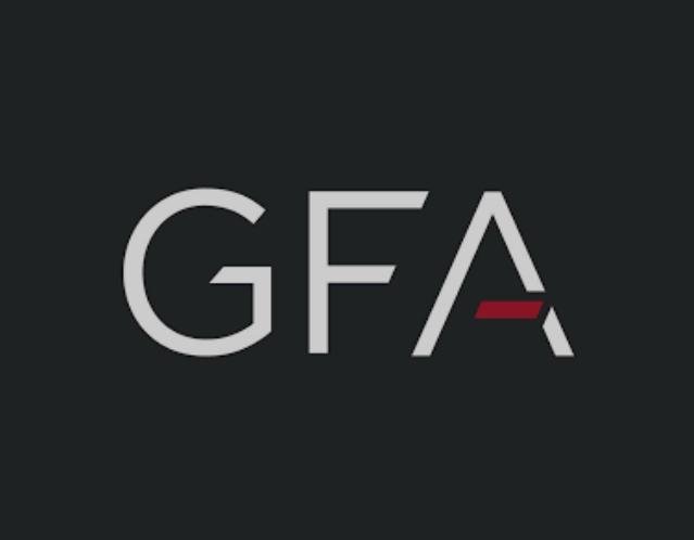 The letters "GFA" in a modern font on a dark background with a red accent on the letter "A."