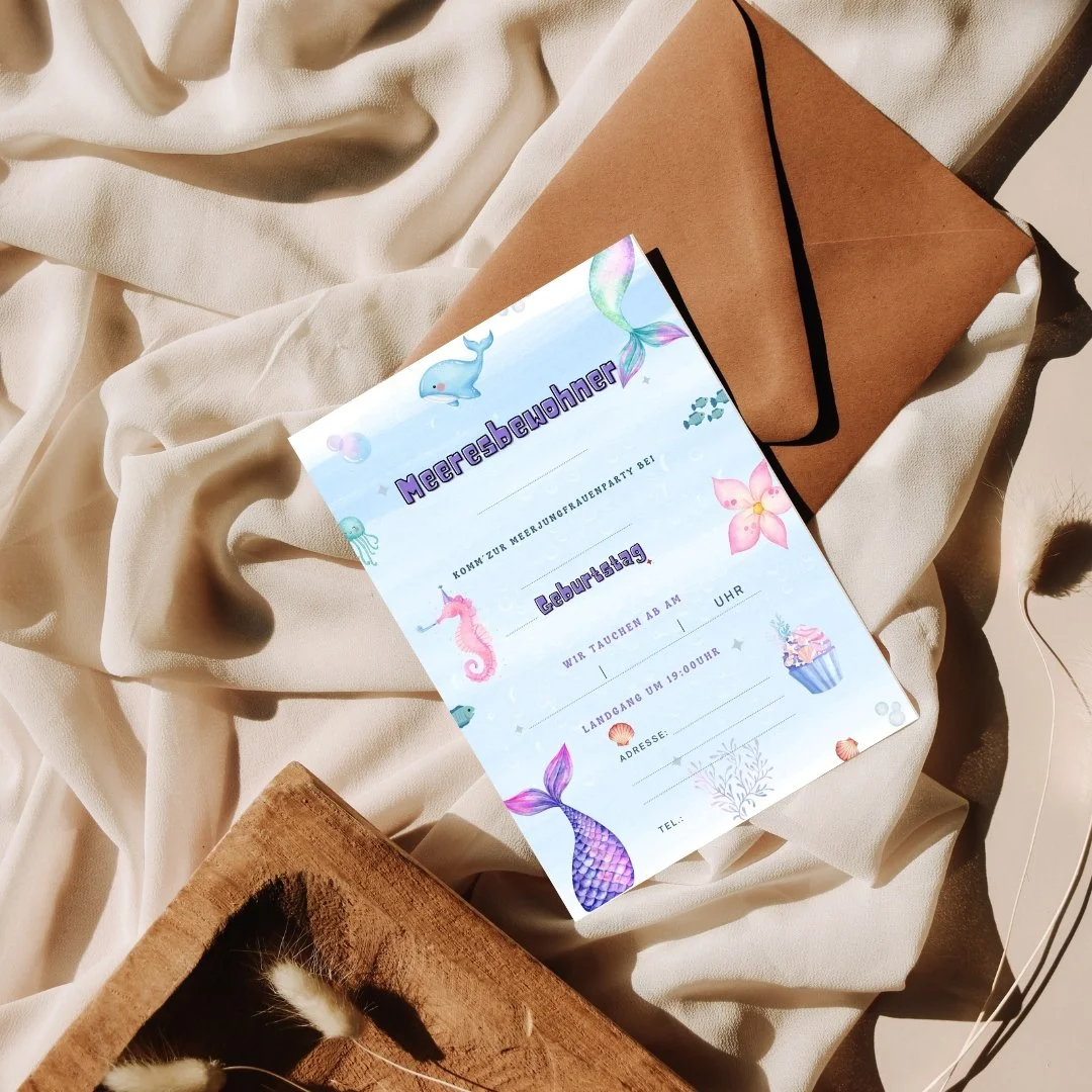 Kindergeburtstagseinladungen `Meerjungfrauenparty`