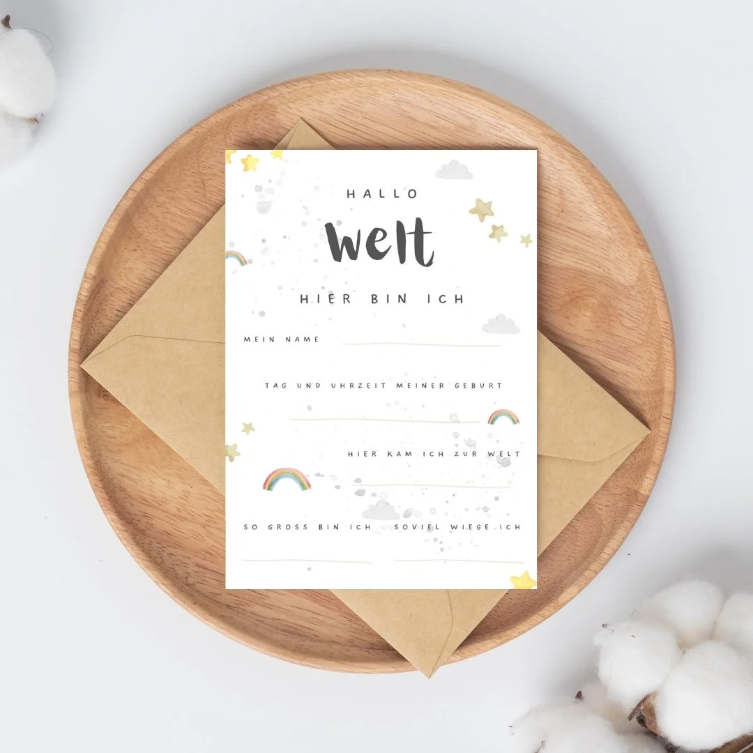 inklusive ´Hallo Welt`- Karte zum selber ausfüllen 