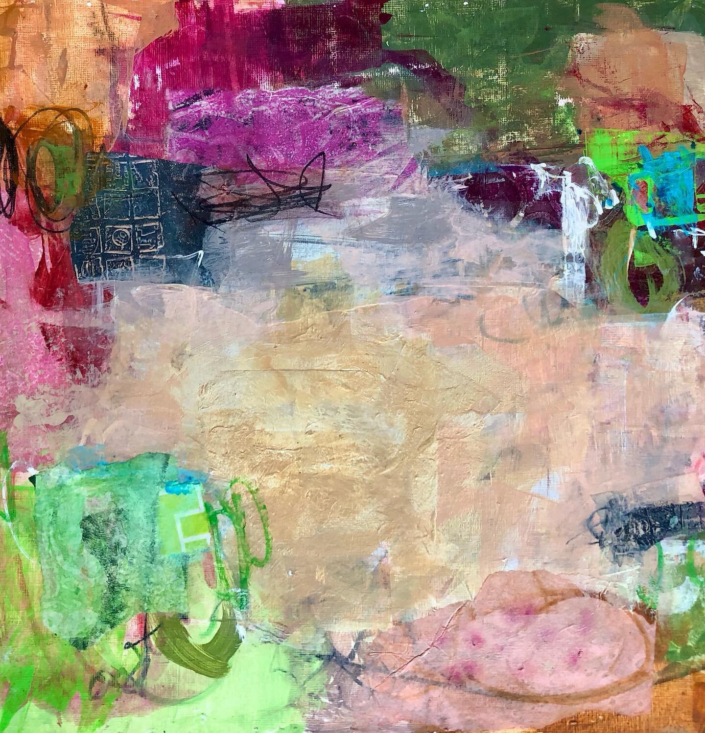 Working out of my comfort level&hellip;. choosing a color scheme that is not my &ldquo;go to&rdquo;. Still working through the challenge.
#abstractpaintingartist #collageandpainting #markmakingart #studioplay #playingwithcolors #mixedmediapaintings #