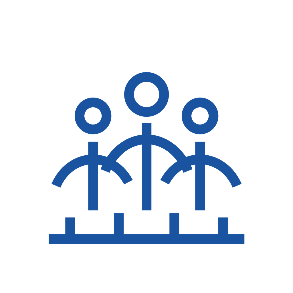 Icon of three stylized human figures standing on a horizontal line.