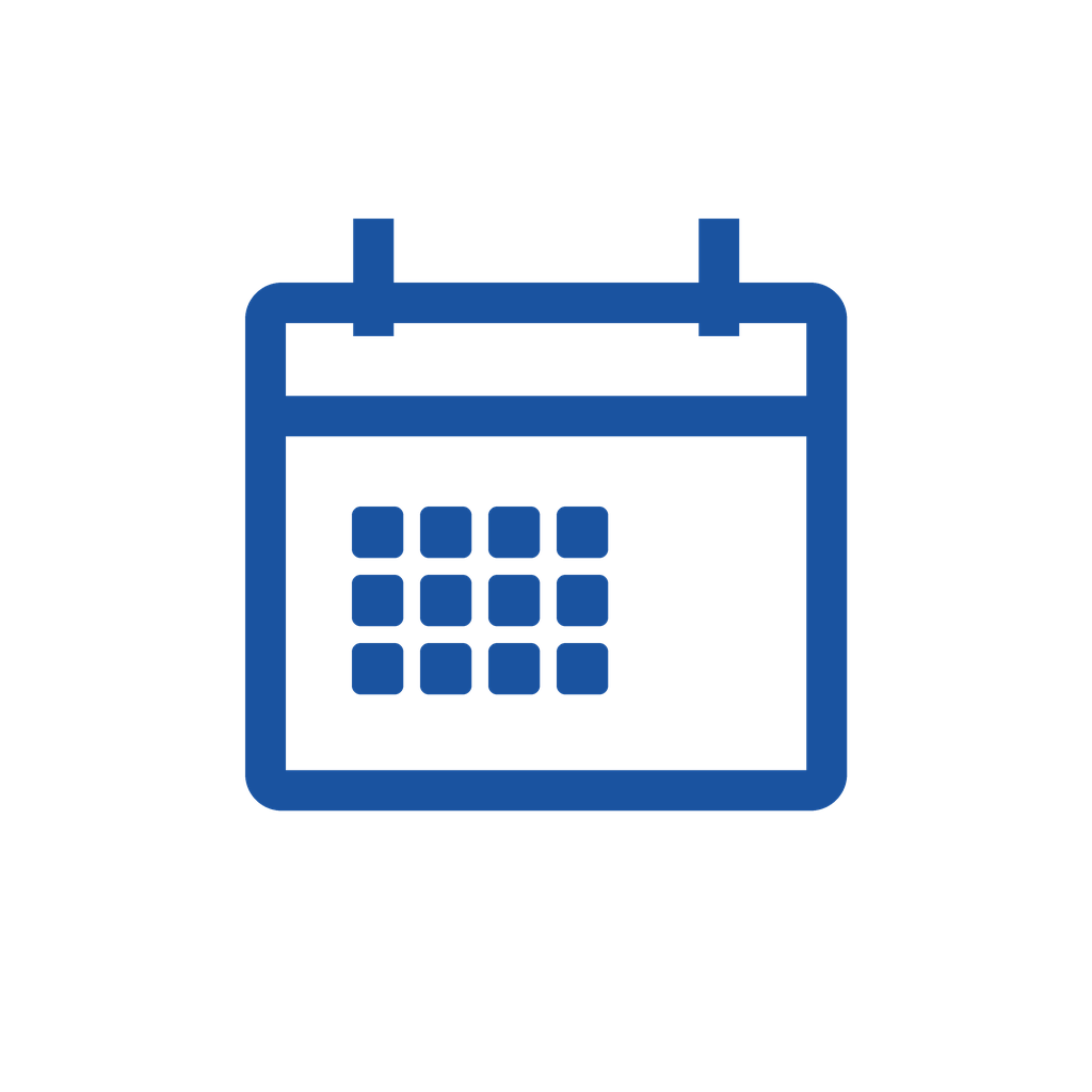 Blue calendar icon with a grid representing days, on a black background.
