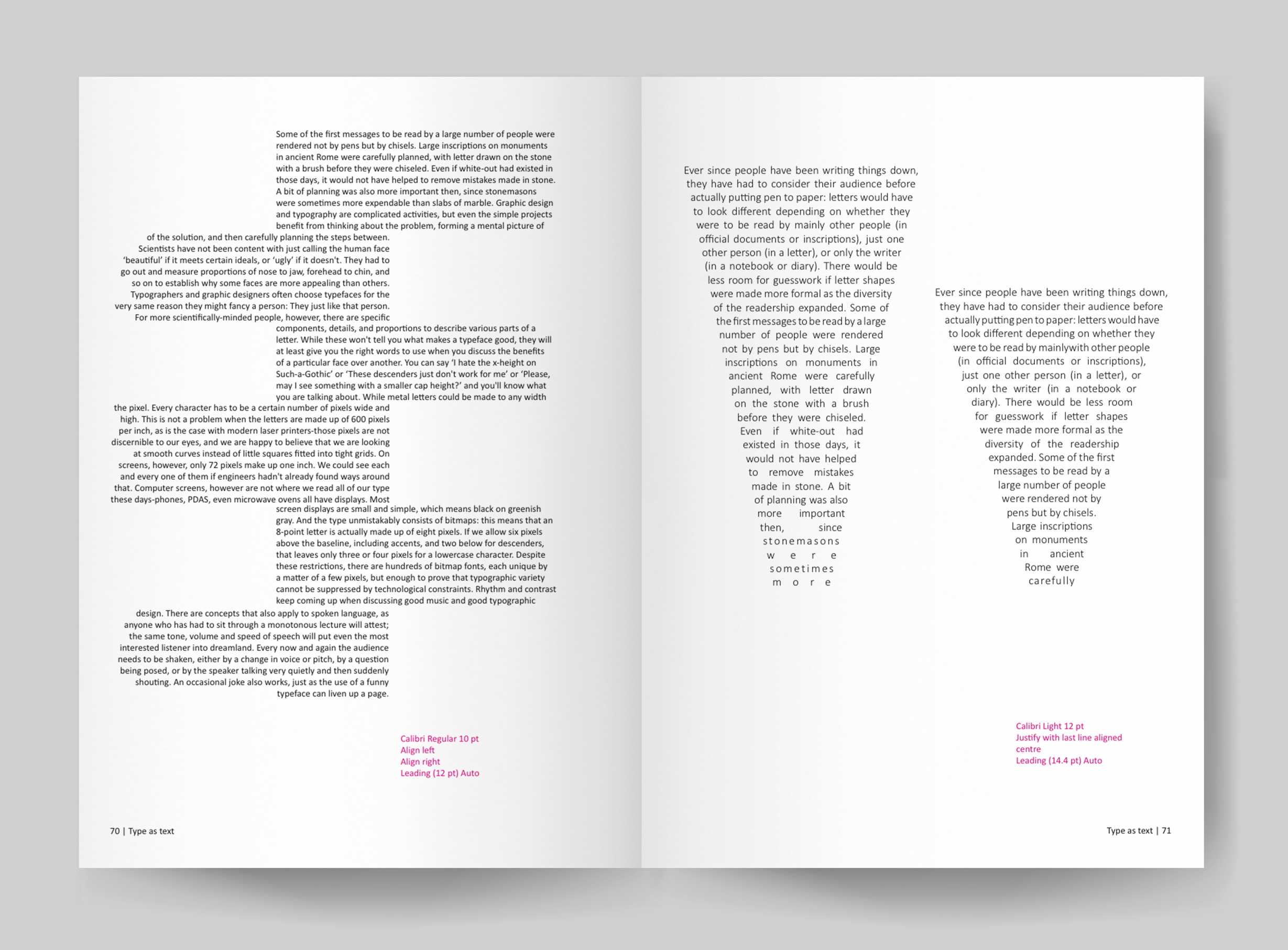 Calibri study publication (exploring text alignments).