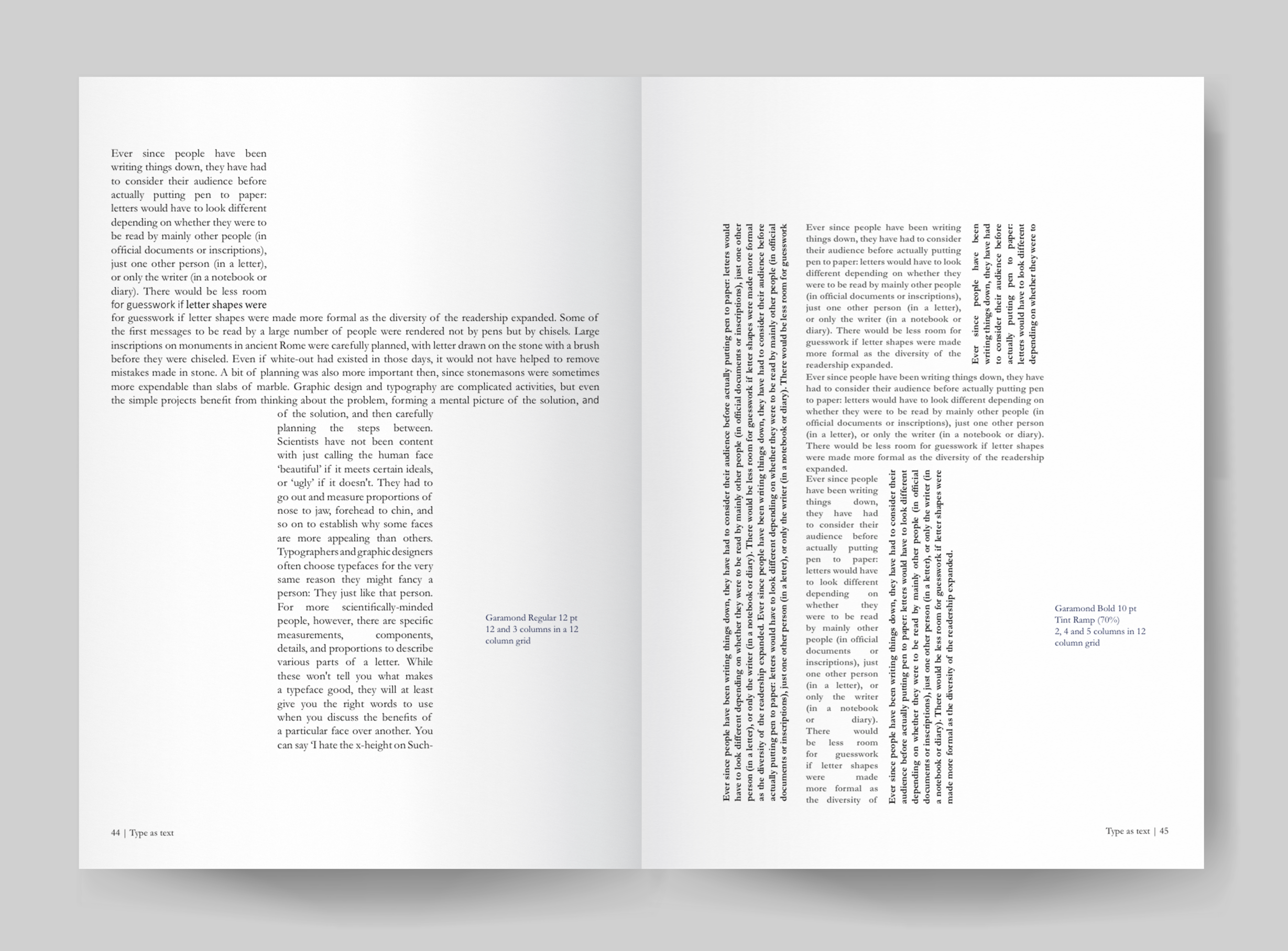 Garamond study publication (exploring different column widths).