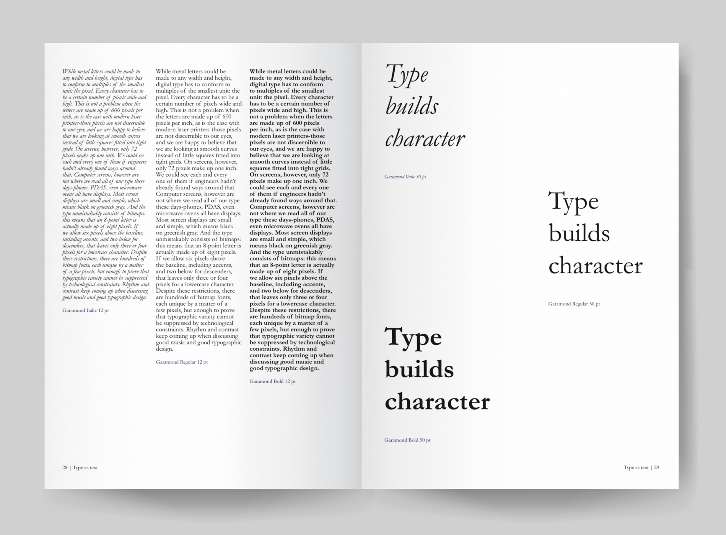 Garamond study publication (exploring weights).