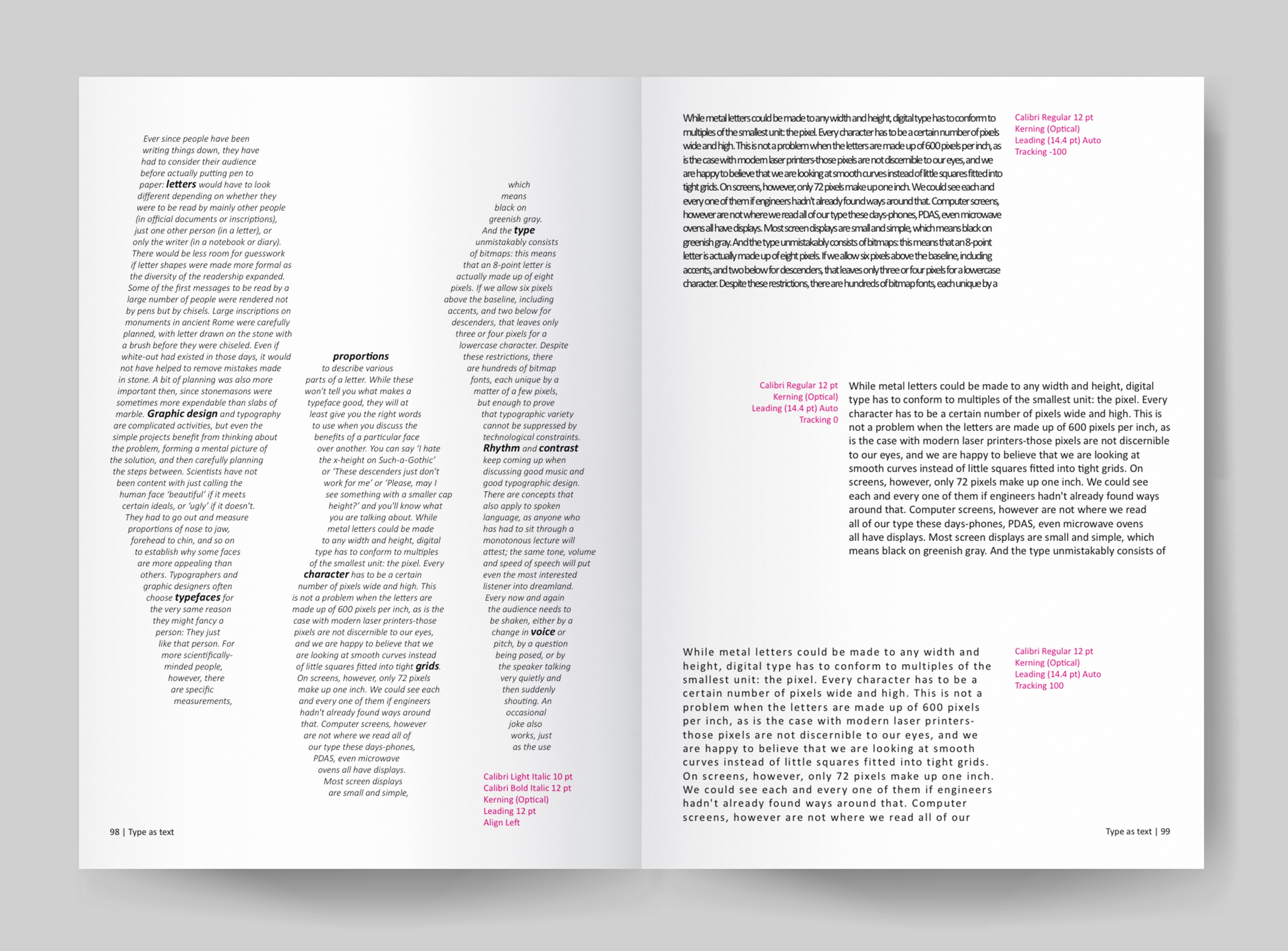 Calibri study publication (exploring kerning).