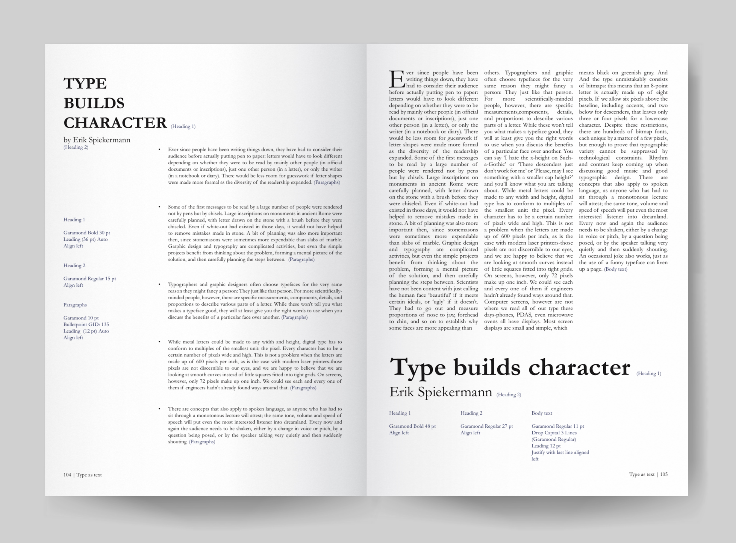 Garamond study publication (exploring text hierachy).