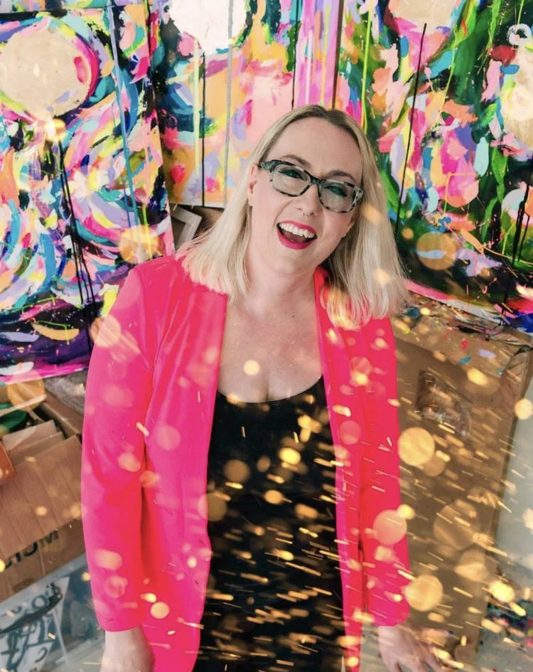 Jo Fenlon in pink blazer