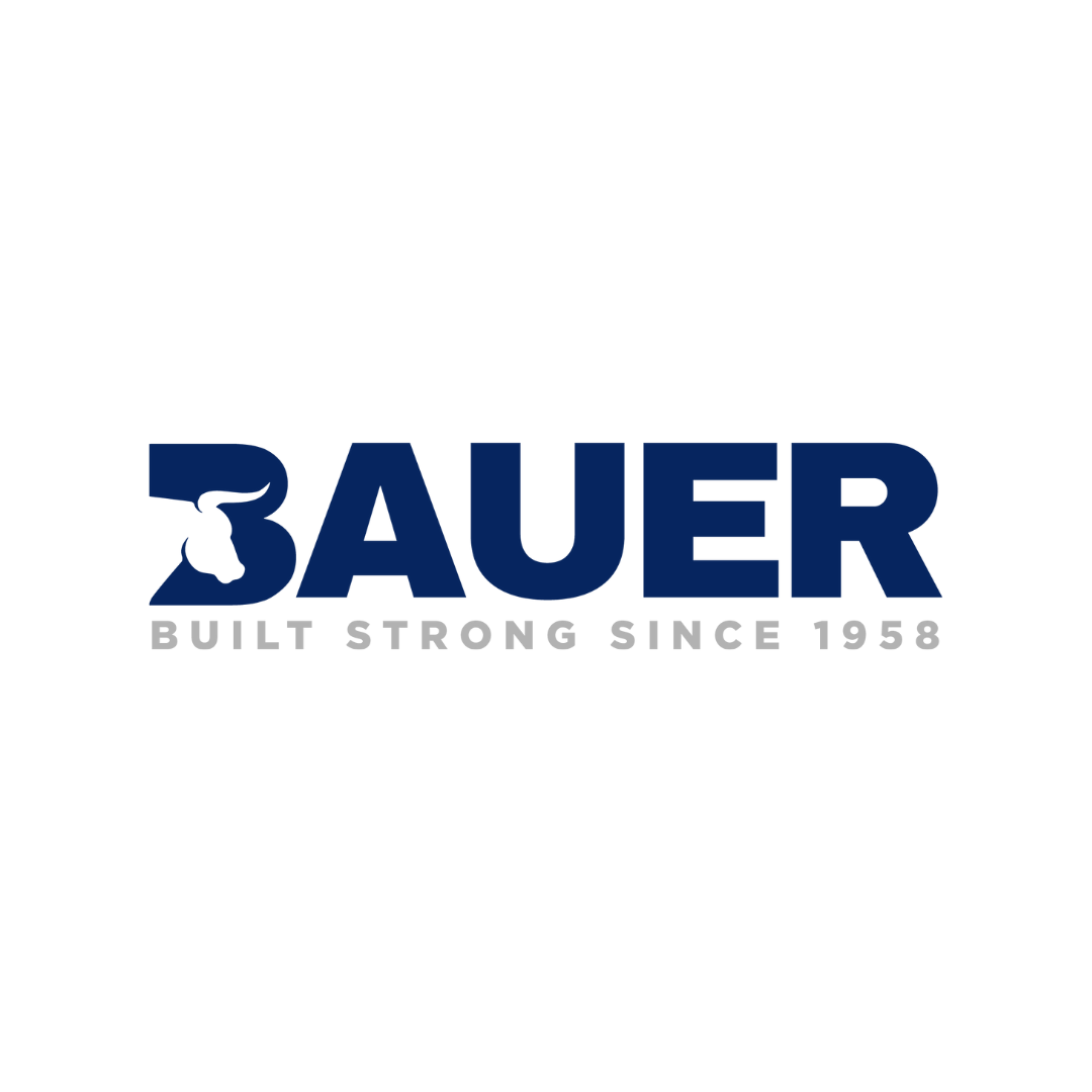 Bauer logo with a stylized lion head and the text "BAUER" in bold navy blue, and the slogan "BUILT STRONG SINCE 1958" in gray.