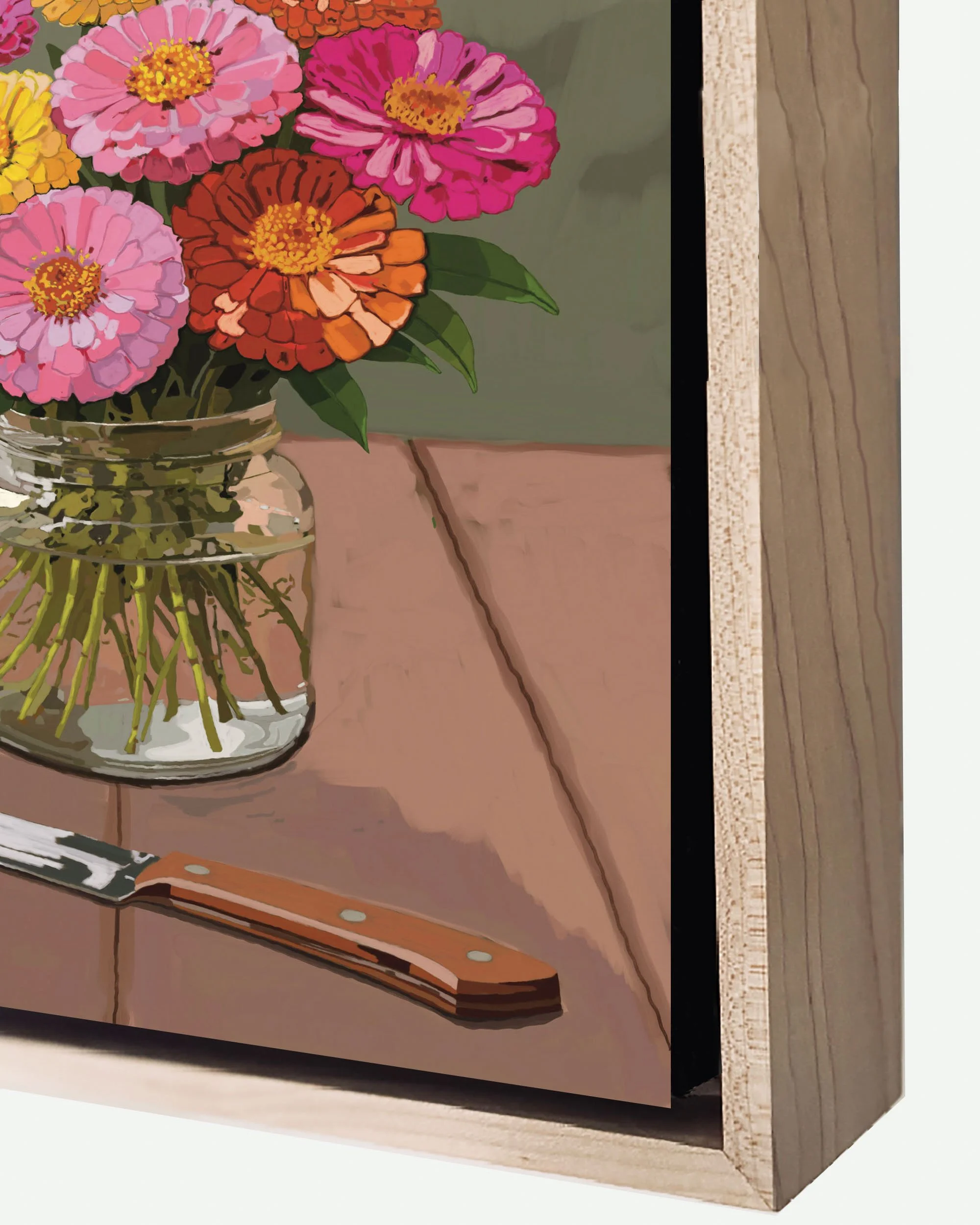 Art J Long Zinnias Maple Frame Detail.jpg