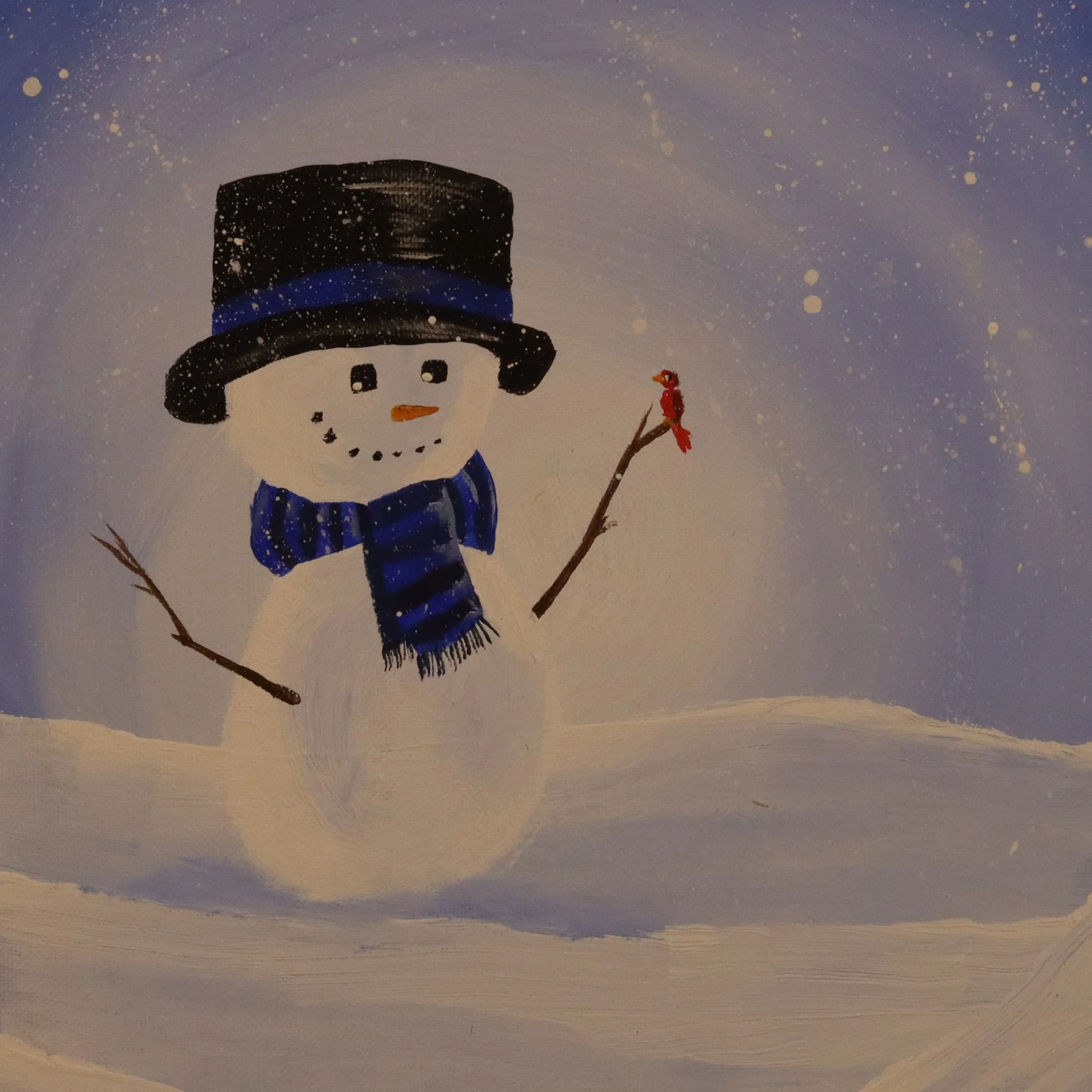 snowman red bird pp painting.JPG