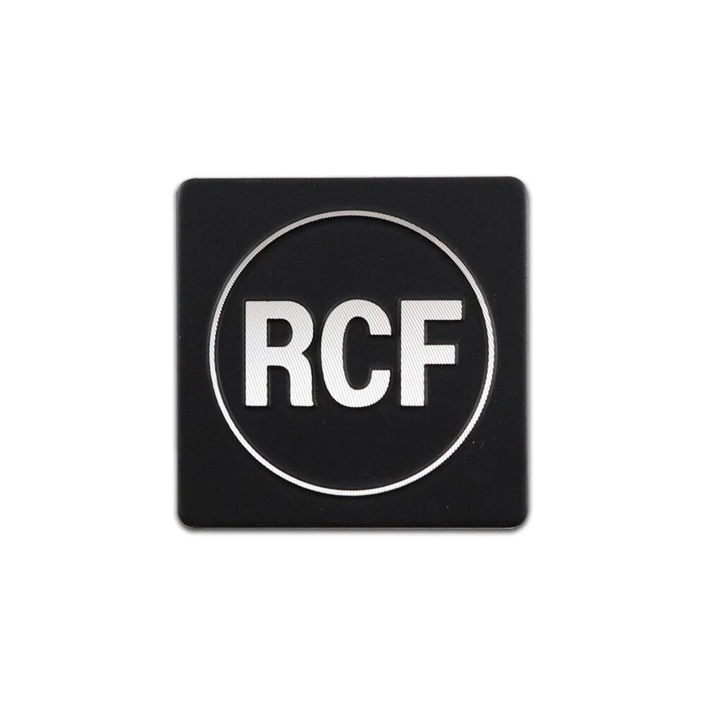 A black square button with the letters 'RCF' in white inside a circle.