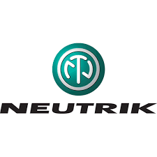 Neutrik logo with teal circular emblem and black text