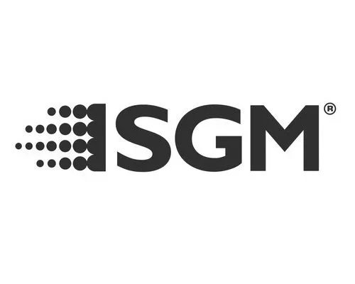 Black and white logo with the letters 'ISGM' and a dotted design to the left.