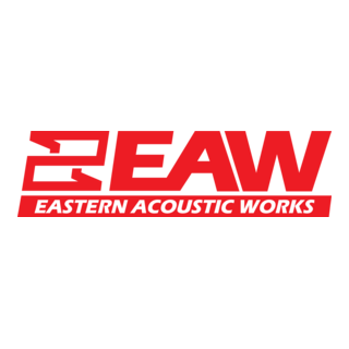 Logo for Eastern Acoustic Works (EAW), featuring bold black and red text.