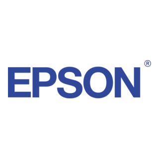 Epson logo with a black background and blue text
