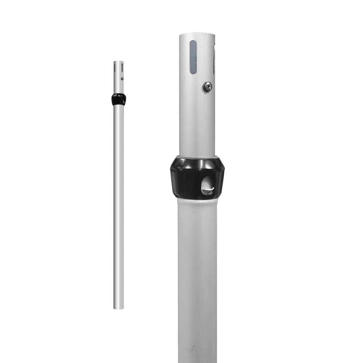 Two telescopic light poles, one fully extended and one retracted, made of metal with black and gray accents.