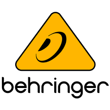 Behringer logo with yellow warning triangle and black lettering