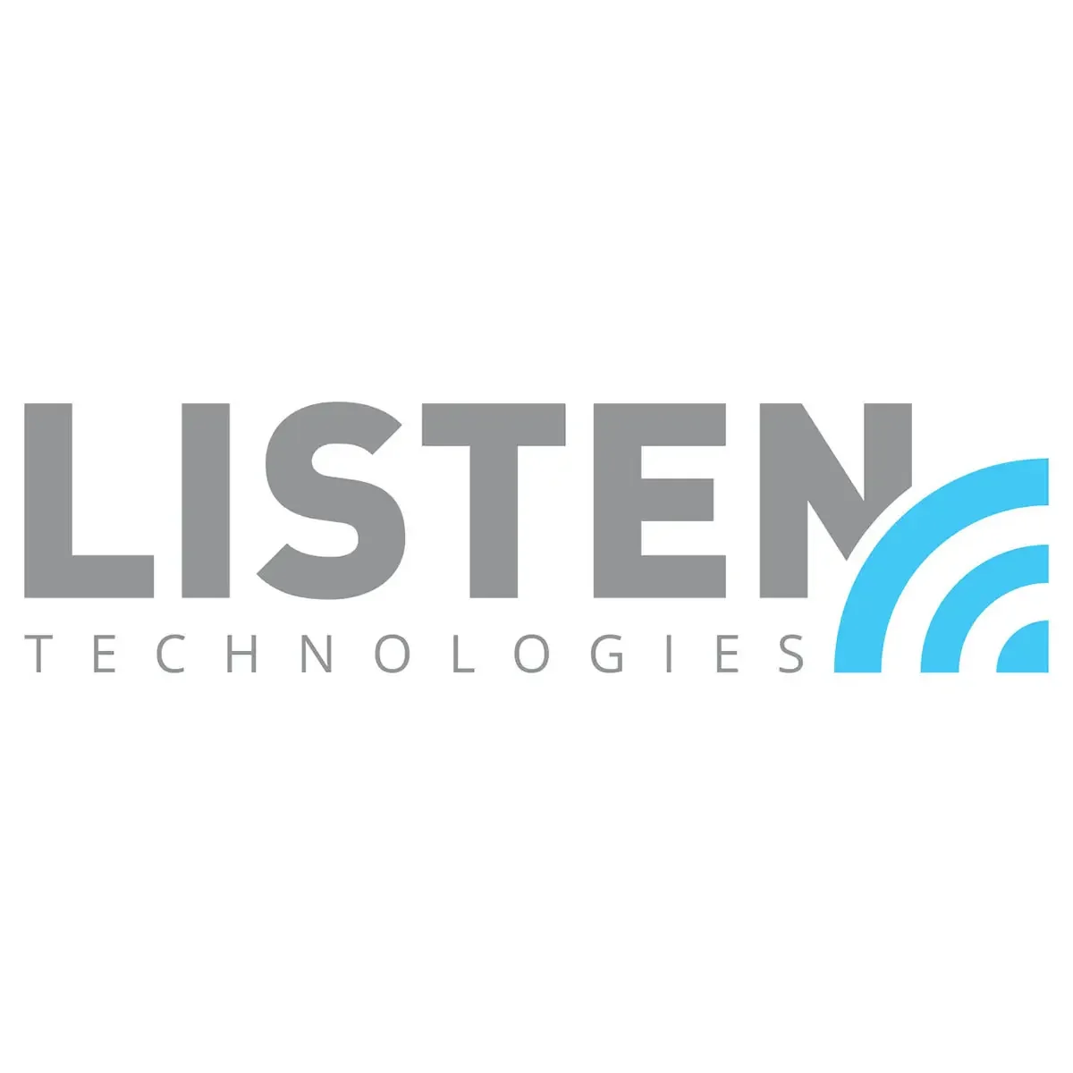Listen Technologies logo with the company name in gray and blue signal icon.