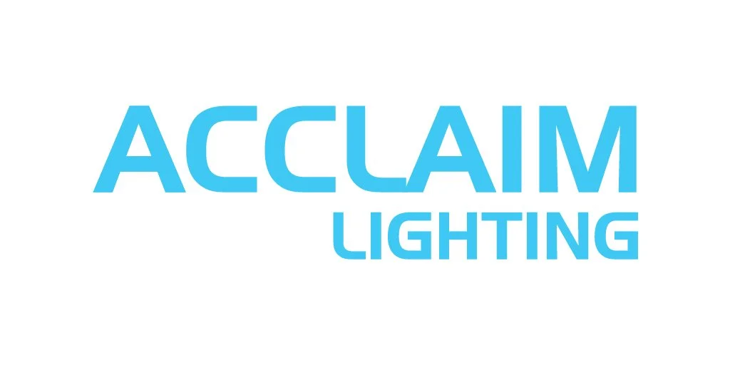 Logo for Acclaim Lighting with the company's name in blue text on a white background.