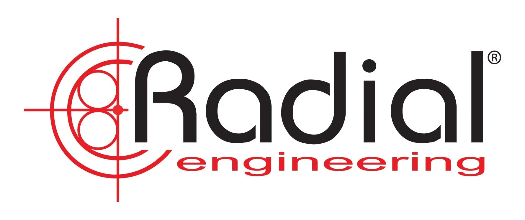 Radial Engineering logo with black text 'radial' and red text 'engineering', featuring a red circular geometric target design on the left.