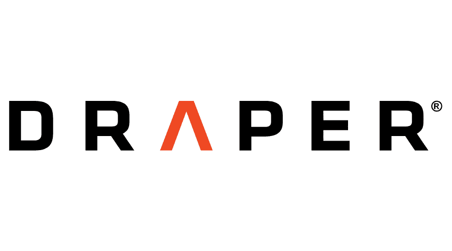 The logo for Drapper with black letters and a stylized orange 'A' in the center.