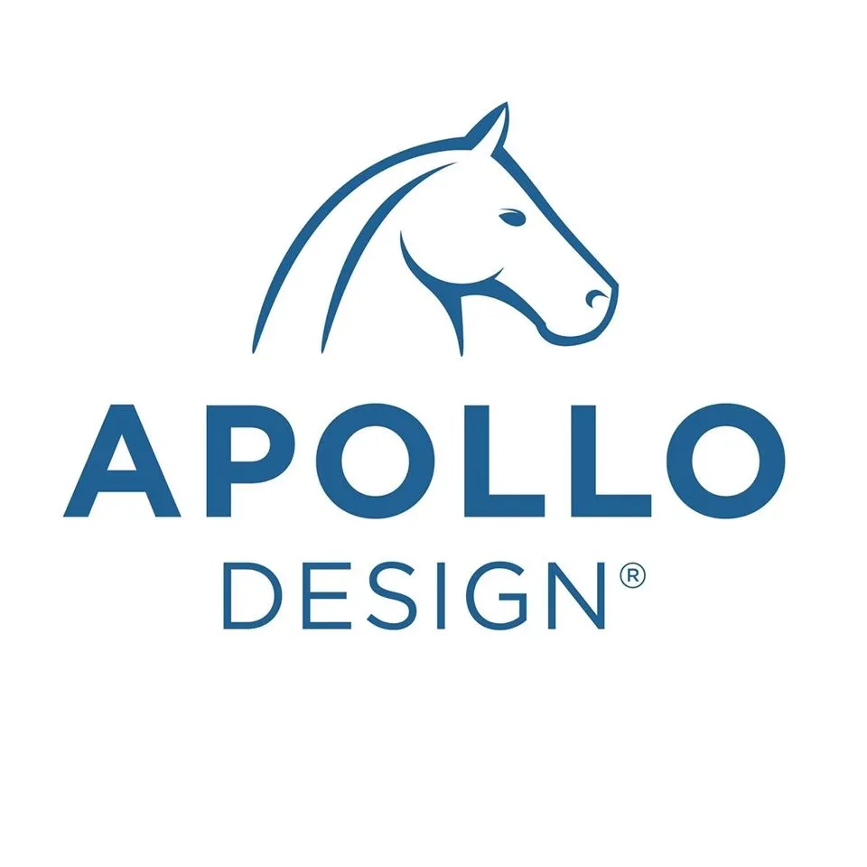 Logo of Apollo Design featuring a stylized horse head in blue with the words "APOLLO DESIGN" below it.