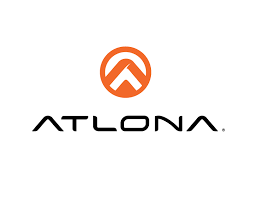Atlona logo with an orange circle and an upward arrow symbol