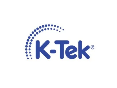 K-Tek logo with blue text and dotted arc design