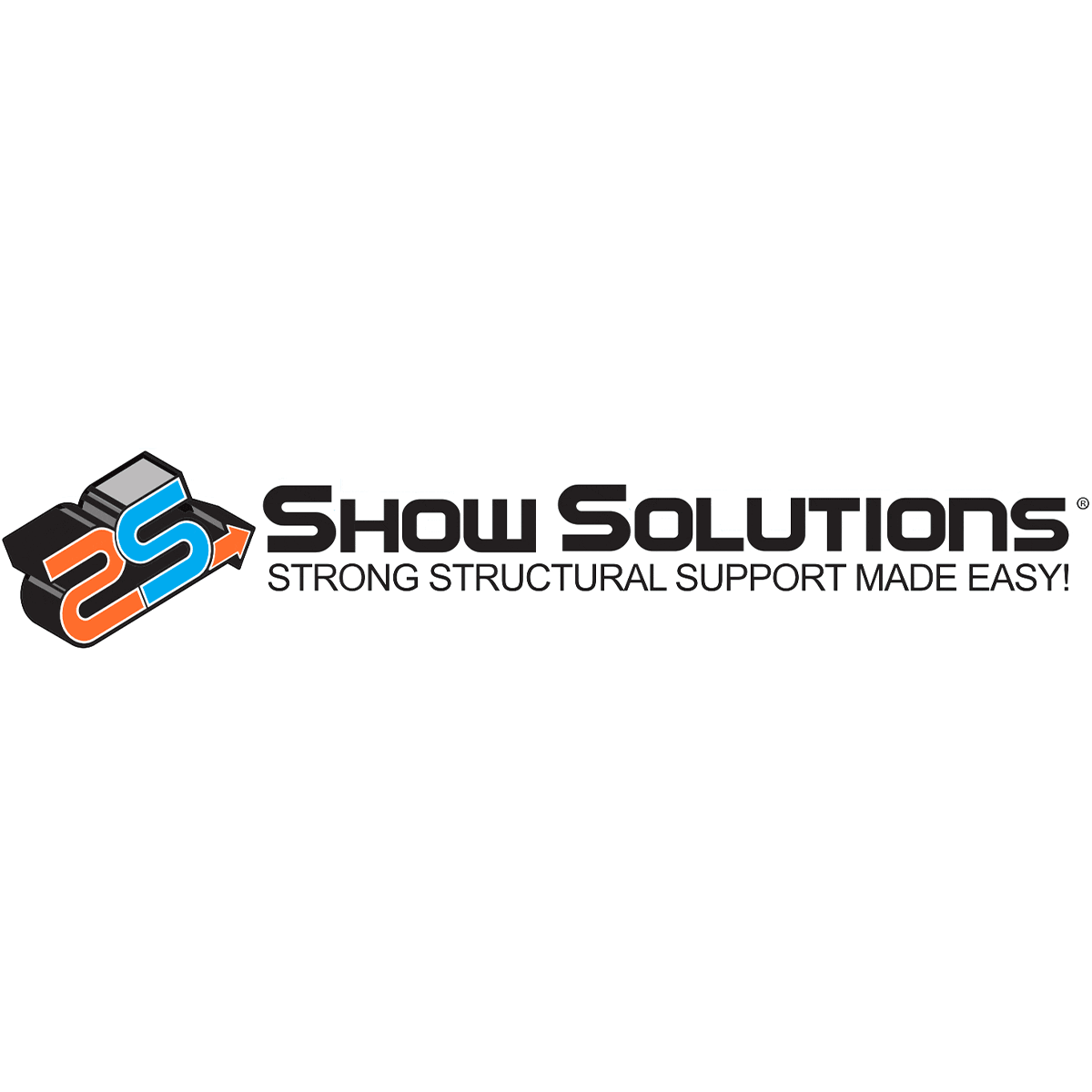 Logo of Show Solutions with a stylized brick and the text "Show Solutions" and slogan "Strong structural support made easy!"