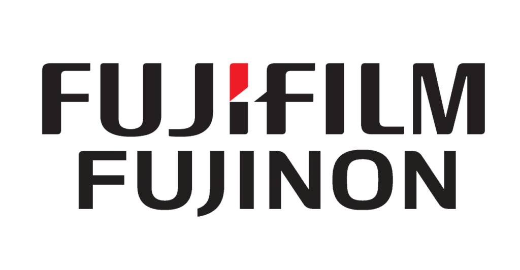 Fujifilm logo with the words 'Fujifilm Fujinon' in black text, with a red geometric shape above the letter 'i' in 'Fujifilm'.