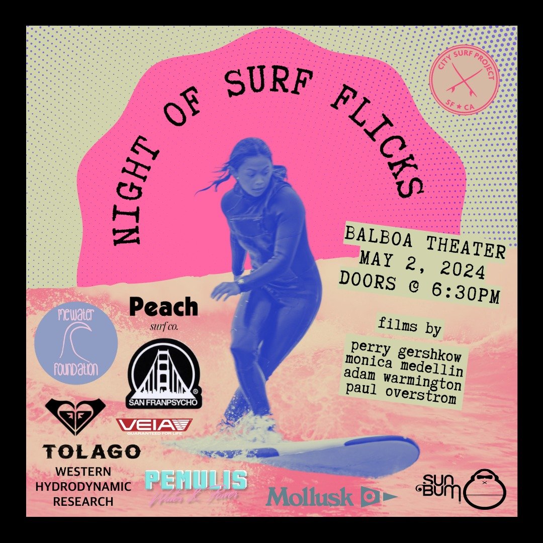 We're just 1️⃣ week away from our third annual Night of Surf Flicks at Balboa Theater, where we'll be showing films from Perry Gershkow, Adam Warmington, Monica Medellin, Paul Overstrom, and MORE!

You definitely don't want to miss out on this night 