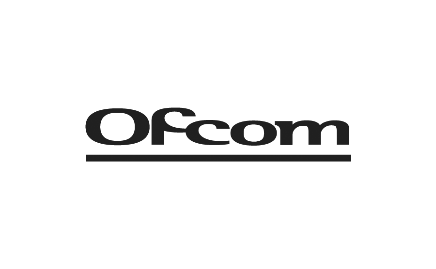 Black background with the white and gray logo of Ofcom, a communications regulator.