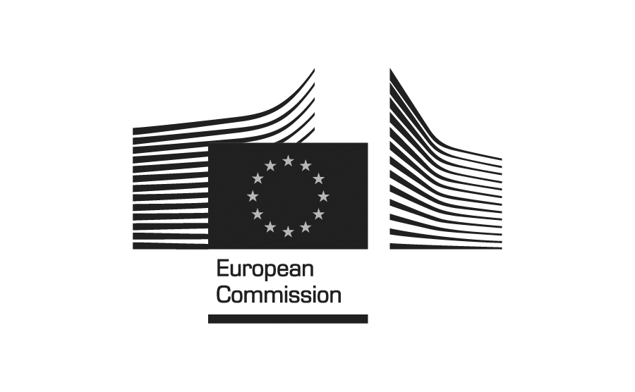 European Commission logo with stylized buildings and stars.