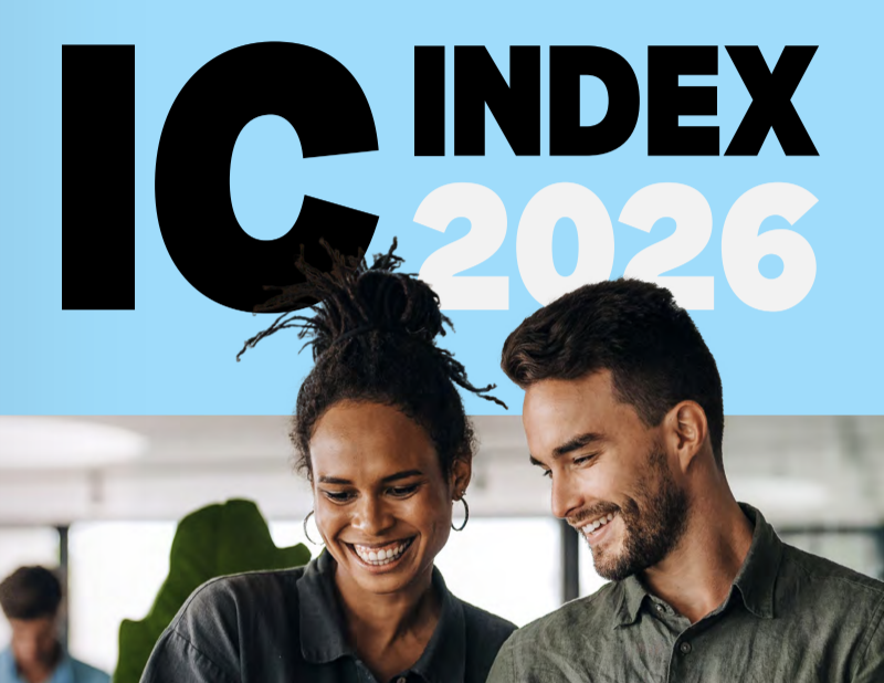 Image of two employees with the words 'IoIC index 2026' above them.