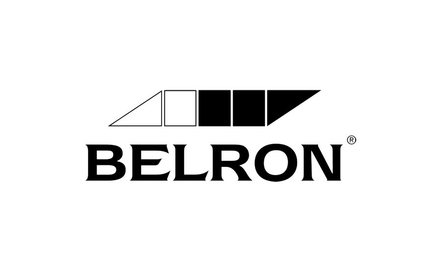 Black and white logo with the word 'BELRON' beneath a geometric design of four rectangles and a diagonal line.