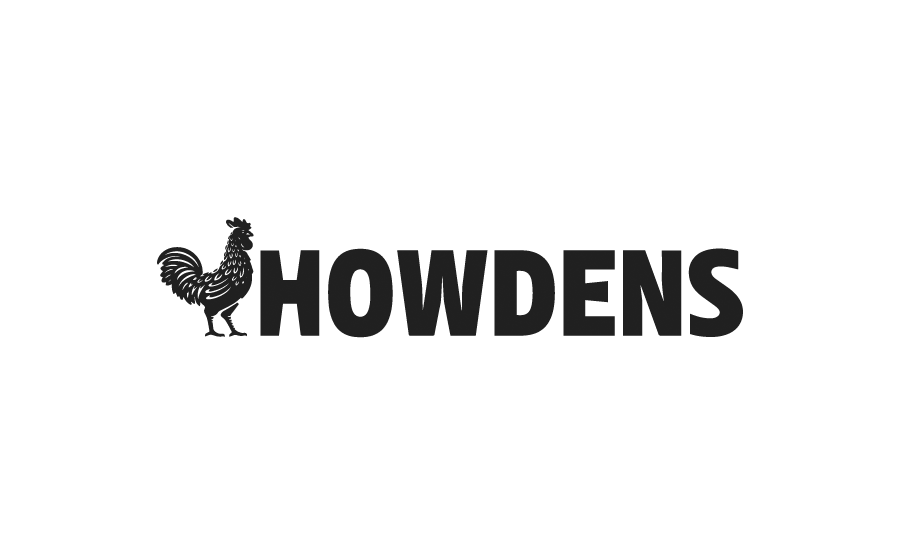 Black logo with a rooster silhouette and the word 'HOWDENS' next to it.