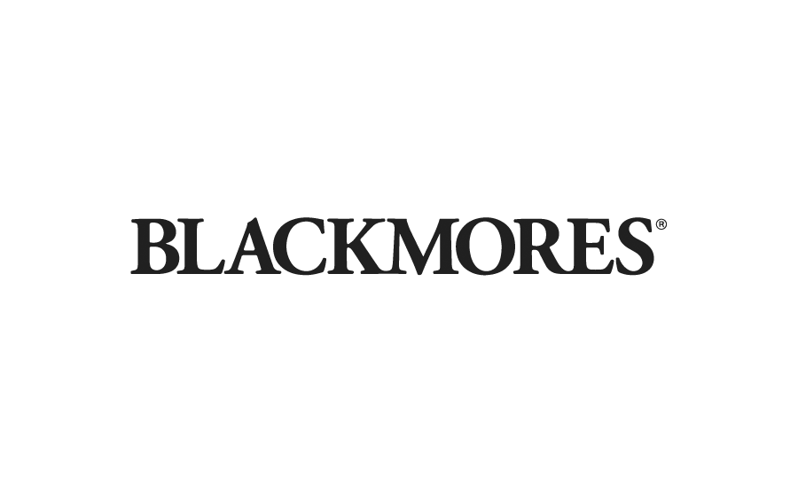 Blackmores logo with the word 'BLACKMORES' in bold black letters.